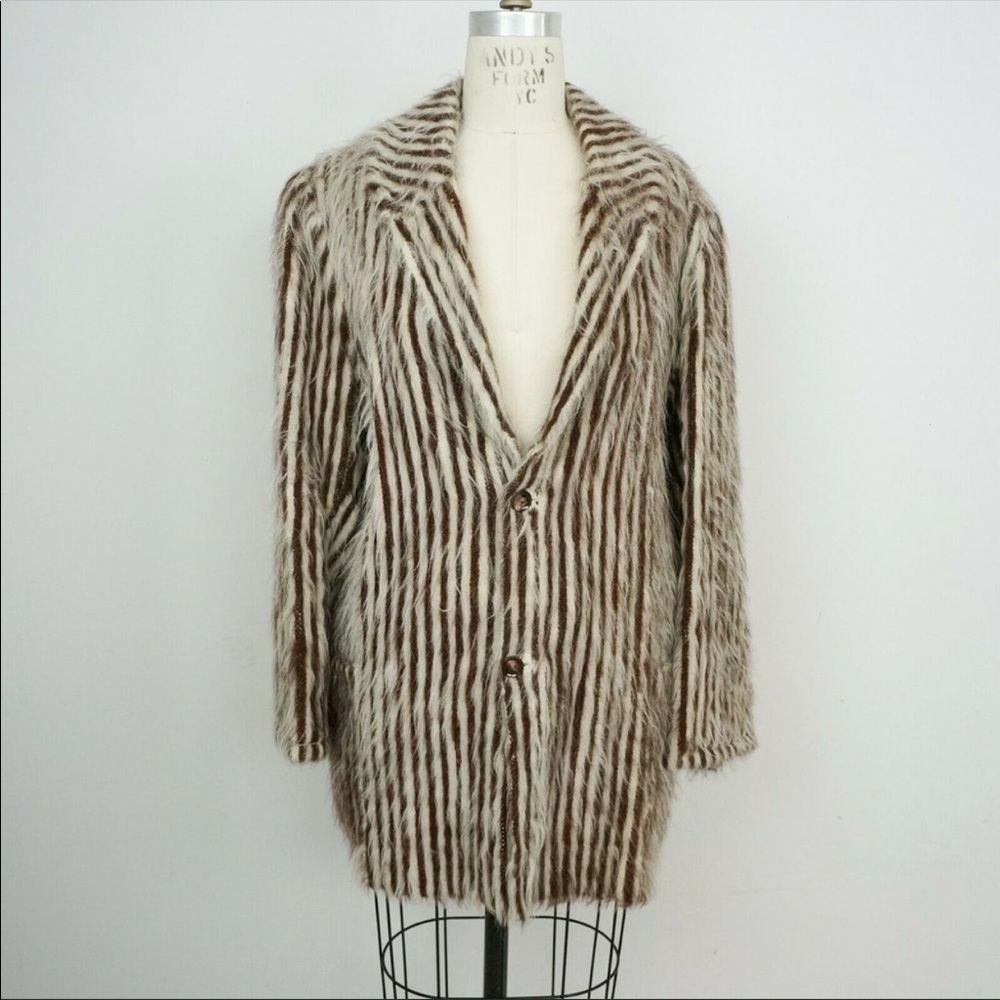 Vintage 60s Striped Fuzzy Mohair Blazer Oversized